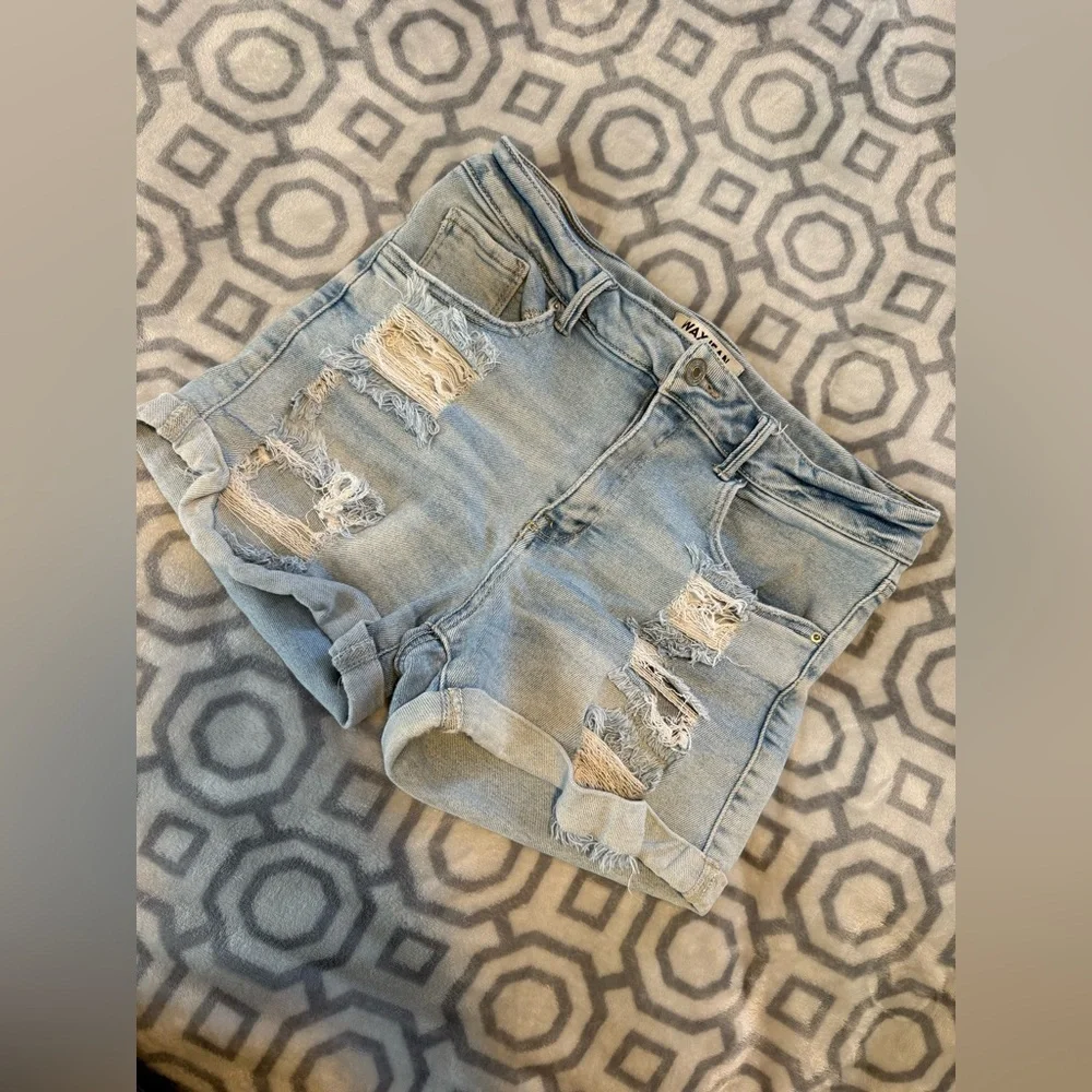 Wax Jean Light Blue Distressed Jean Shorts - Picture 3 of 3